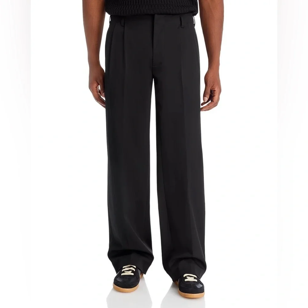 SIMKHAI Leroy Relaxed Straight Fit Pleated Pants Size 34 Black